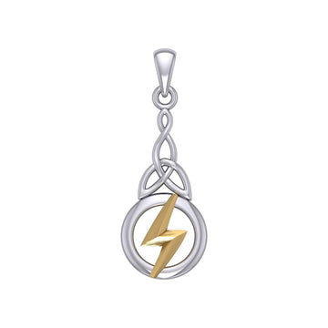 Zeus God Lightning Bolt with Celtic Trinity Knot Silver and Gold Pendant MPD5898 - Jewelry